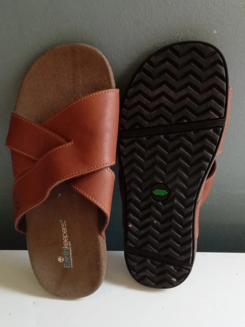 Timberland Earthkeepers Brown Leather Crisscross Slide Sandals Mens
